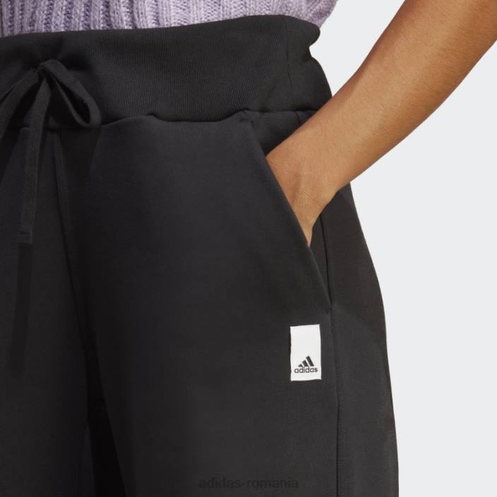Adidas pantaloni largi din fleece lounge negri femei negru 2JBN8936
