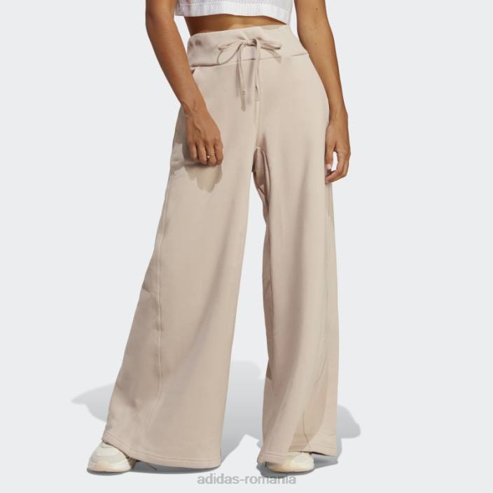 Adidas pantaloni largi din fleece lounge taupe adidas femei taupe 2JBN2520