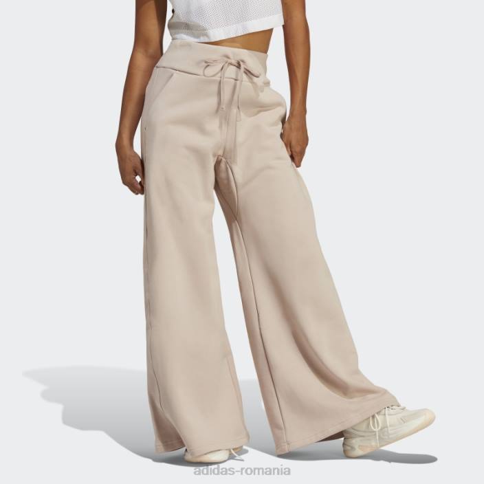 Adidas pantaloni largi din fleece lounge taupe adidas femei taupe 2JBN9231