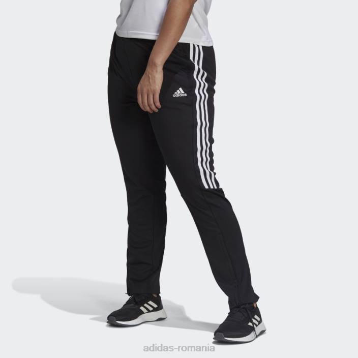 Adidas pantaloni negri aeroready sereno croi cu 3 dungi, pantaloni subțiri conici (mărime plus) femei alb negru 2JBN8938