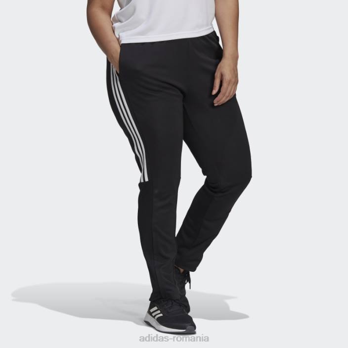 Adidas pantaloni negri aeroready sereno croi cu 3 dungi, pantaloni subțiri conici (mărime plus) femei alb negru 2JBN8938
