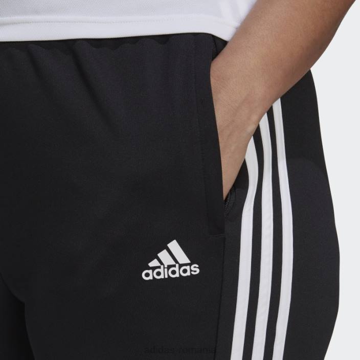Adidas pantaloni negri aeroready sereno croi cu 3 dungi, pantaloni subțiri conici (mărime plus) femei alb negru 2JBN8938