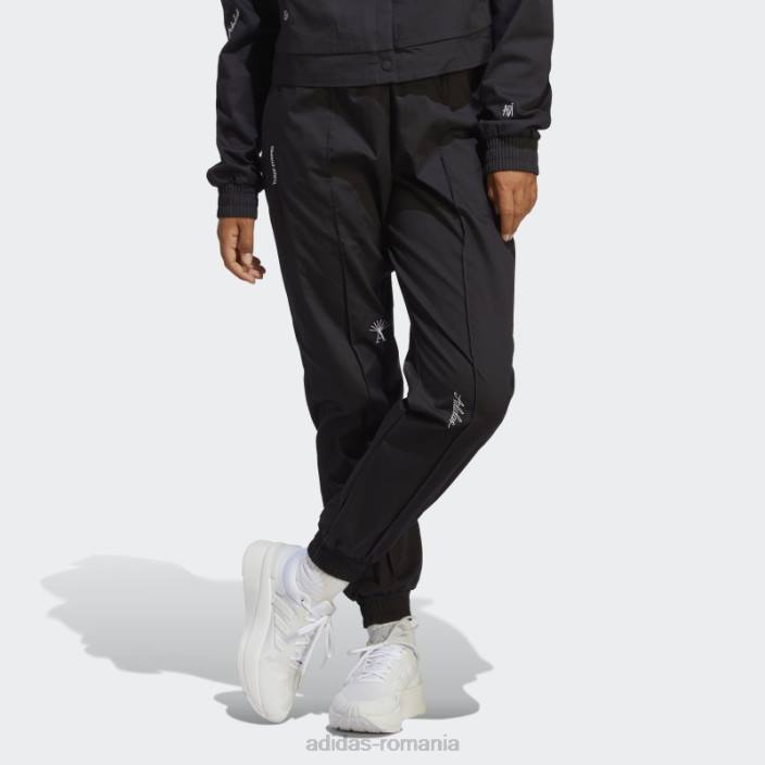 Adidas pantaloni negri largi, cu grafică inspirată de cristale vindecătoare femei alb negru 2JBN8974