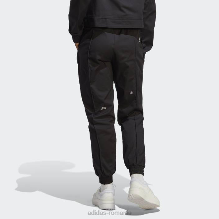 Adidas pantaloni negri largi, cu grafică inspirată de cristale vindecătoare femei alb negru 2JBN8974