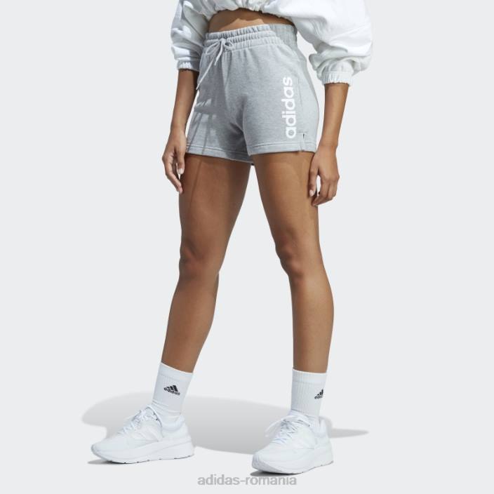 Adidas pantaloni scurți liniar french terry essentials gri mediu femei gri mediu/alb 2JBN9454