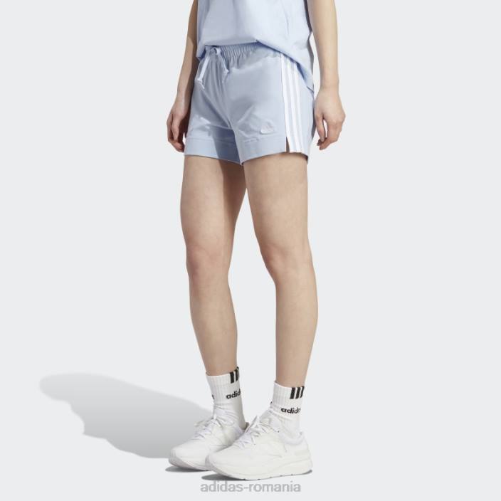 Adidas pantaloni scurți slim cu 3 dungi esențiali albastru zori femei albastru zori/alb 2JBN9463