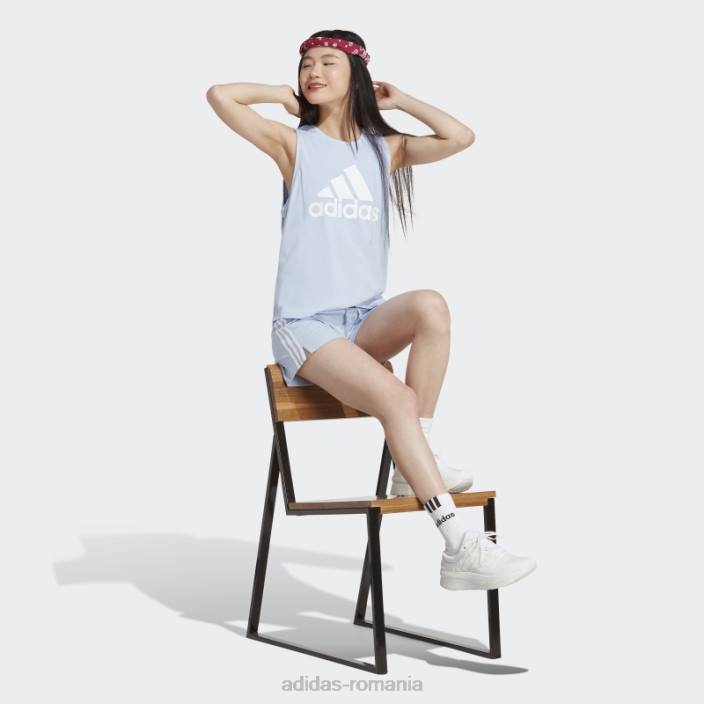Adidas pantaloni scurți slim cu 3 dungi esențiali albastru zori femei albastru zori/alb 2JBN9463