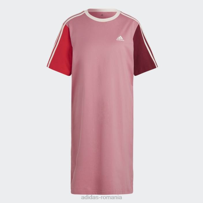 Adidas rochie boyfriend tee din tricou simplu cu 3 dungi esentiale roz femei roz/rosu/stacojiu/cuart 2JBN16400