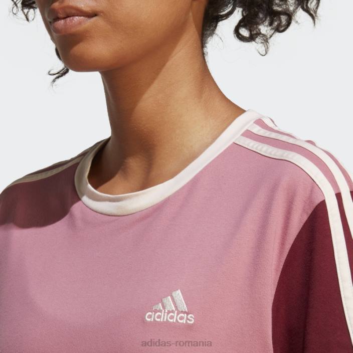Adidas rochie boyfriend tee din tricou simplu cu 3 dungi esentiale roz femei roz/rosu/stacojiu/cuart 2JBN16400