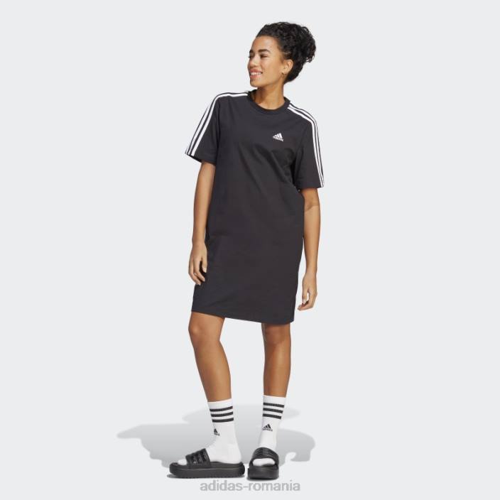 Adidas rochie tricou boyfriend din jerseu simplu, neagră, cu 3 dungi femei negru 2JBN9154