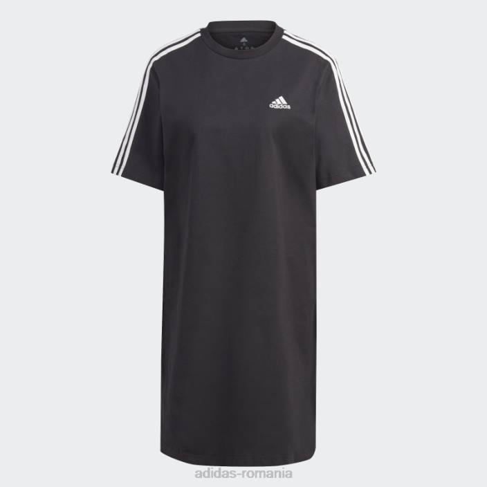 Adidas rochie tricou boyfriend din jerseu simplu, neagră, cu 3 dungi femei negru 2JBN9154