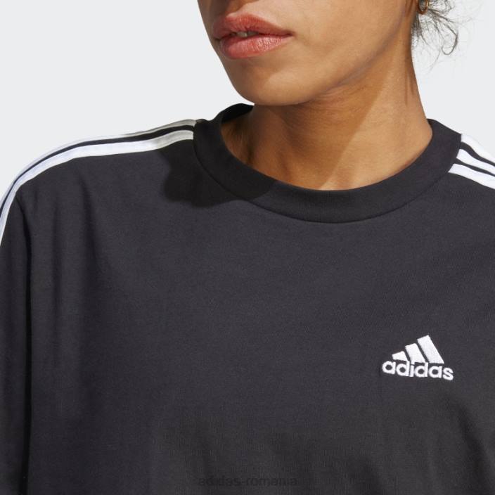Adidas rochie tricou boyfriend din jerseu simplu, neagră, cu 3 dungi femei negru 2JBN9154