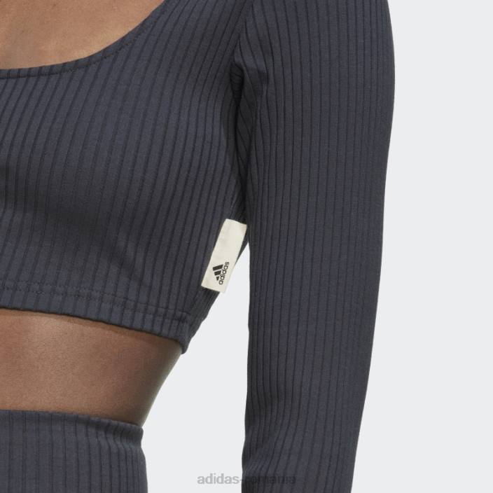Adidas studio lounge tricou cu mânecă lungă decupată cu nervuri moda carbon femei carbon 2JBN10778