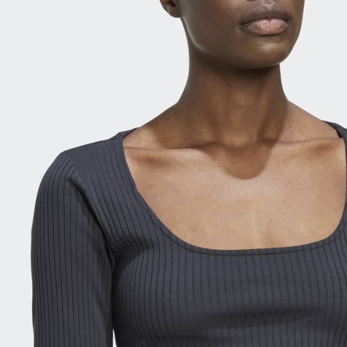Adidas studio lounge tricou cu mânecă lungă decupată cu nervuri moda carbon femei carbon 2JBN10778