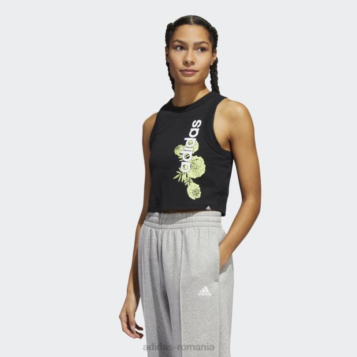 Adidas superher floral graphic crop muscle tank negru femei alb negru 2JBN10567