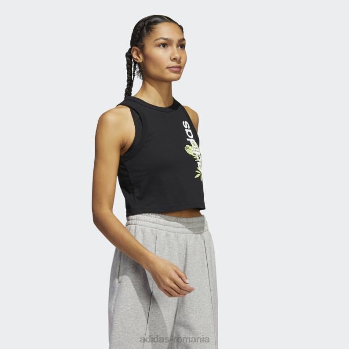Adidas superher floral graphic crop muscle tank negru femei alb negru 2JBN10567
