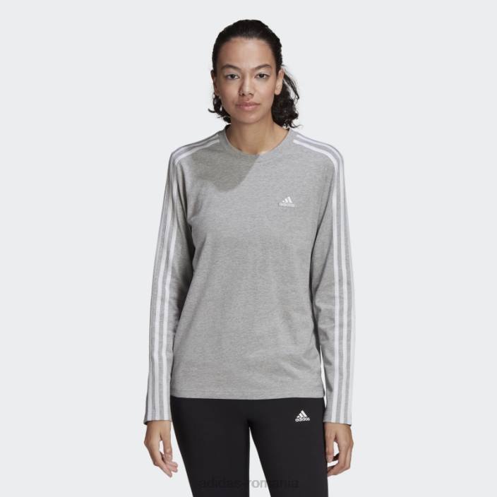 Adidas top cu mânecă lungă cu 3 dungi gri mediu femei gri mediu/alb 2JBN16610