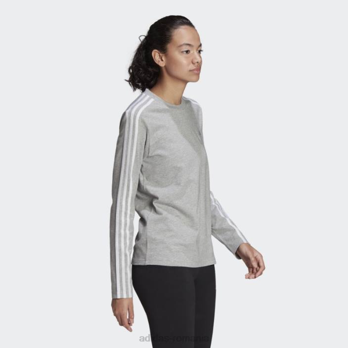 Adidas top cu mânecă lungă cu 3 dungi gri mediu femei gri mediu/alb 2JBN16610