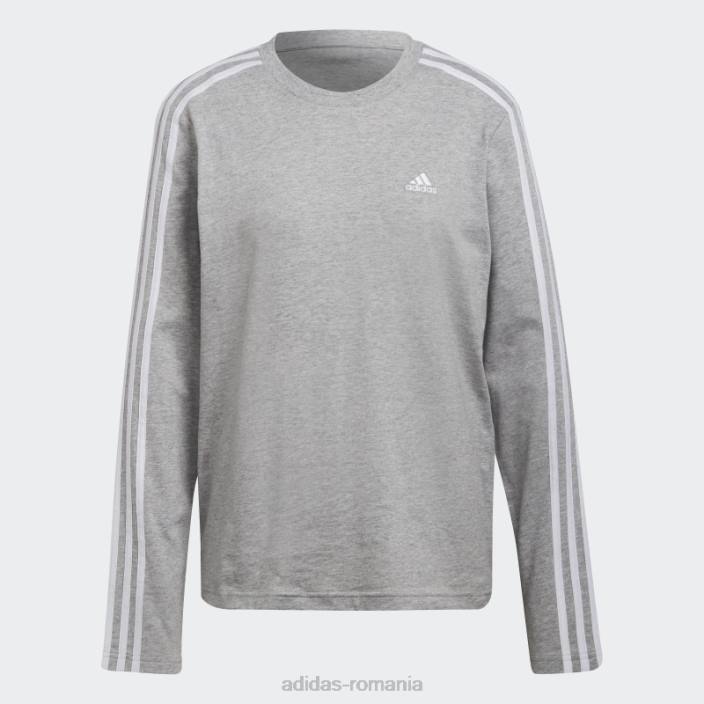 Adidas top cu mânecă lungă cu 3 dungi gri mediu femei gri mediu/alb 2JBN16610