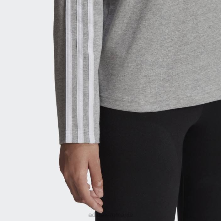 Adidas top cu mânecă lungă cu 3 dungi gri mediu femei gri mediu/alb 2JBN16610