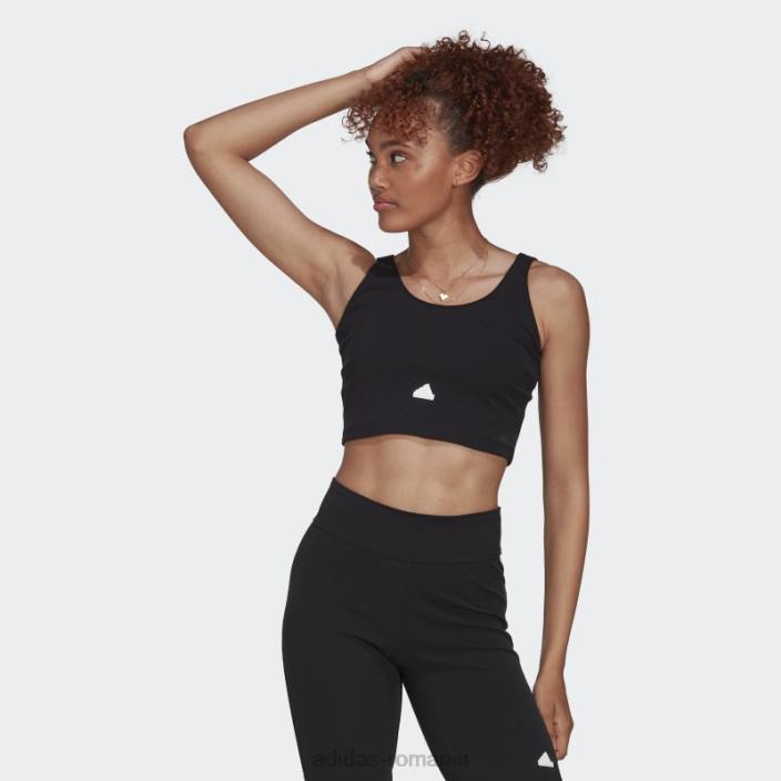 Adidas top decupat cu coastă neagră femei alb negru 2JBN2422