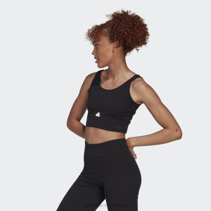 Adidas top decupat cu coastă neagră femei alb negru 2JBN2422