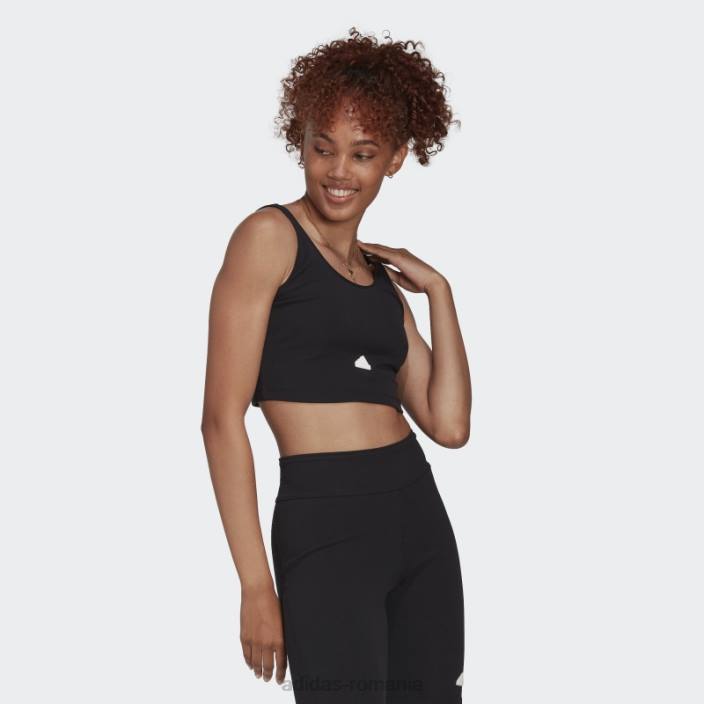 Adidas top decupat cu coastă neagră femei alb negru 2JBN2422
