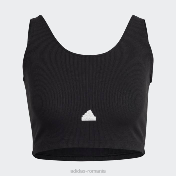 Adidas top decupat cu coastă neagră femei alb negru 2JBN2422