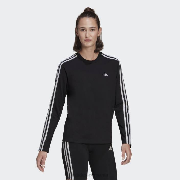 Adidas top negru cu mânecă lungă cu 3 dungi femei alb negru 2JBN16544