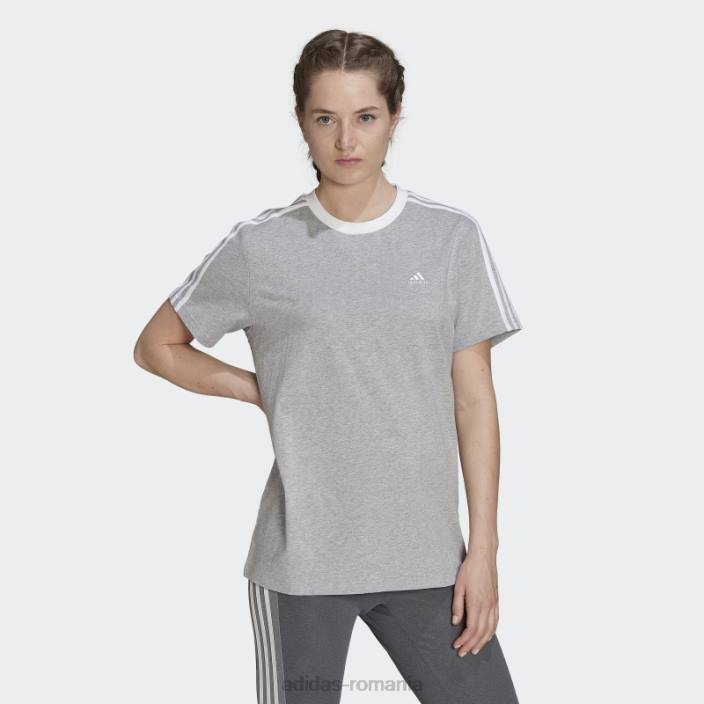 Adidas tricou cu 3 dungi gri mediu essentials femei gri mediu/alb 2JBN16990