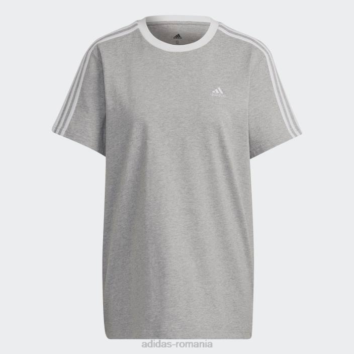 Adidas tricou cu 3 dungi gri mediu essentials femei gri mediu/alb 2JBN16990