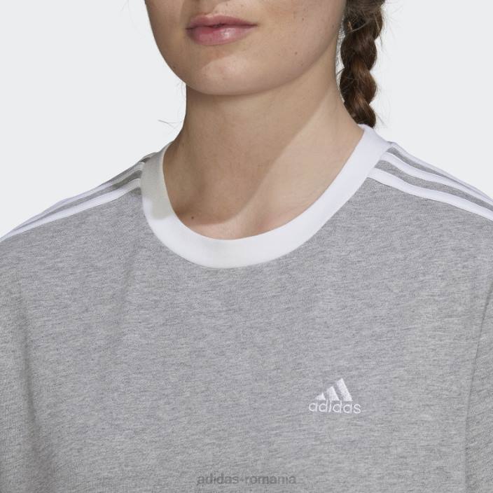 Adidas tricou cu 3 dungi gri mediu essentials femei gri mediu/alb 2JBN16990