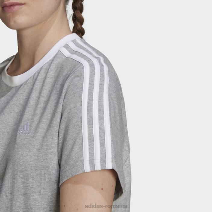 Adidas tricou cu 3 dungi gri mediu essentials femei gri mediu/alb 2JBN16990