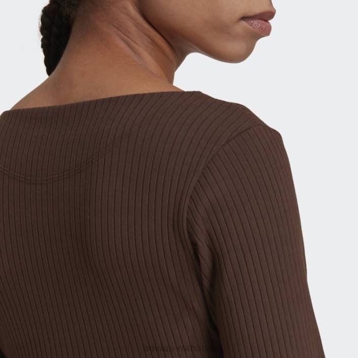 Adidas tricou cu mânecă lungă decupată cu nervuri studio lounge maro femei maro 2JBN10670