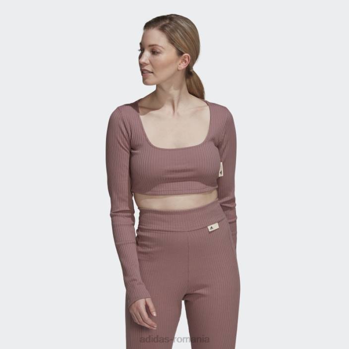 Adidas tricou cu mânecă lungă decupată cu nervuri studio lounge violet femei Violet 2JBN10364