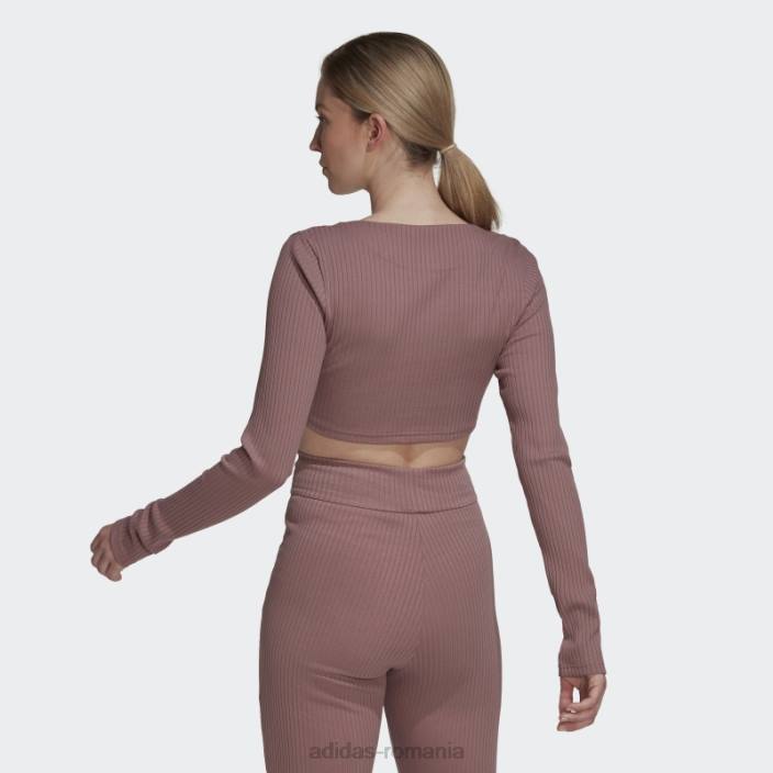Adidas tricou cu mânecă lungă decupată cu nervuri studio lounge violet femei Violet 2JBN10364