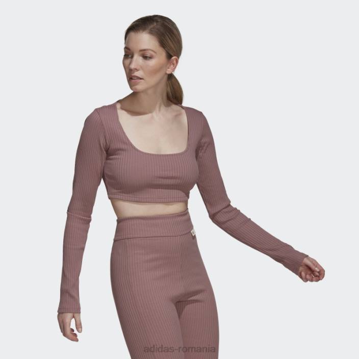 Adidas tricou cu mânecă lungă decupată cu nervuri studio lounge violet femei Violet 2JBN10364