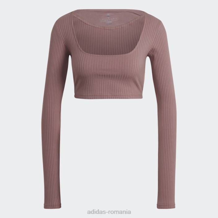 Adidas tricou cu mânecă lungă decupată cu nervuri studio lounge violet femei Violet 2JBN10364