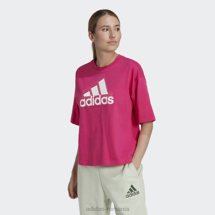 Adidas tricou decupat cu logo multicolore essentials, cu potrivire larga adidas, magenta real femei magenta/alb real 2JBN10638