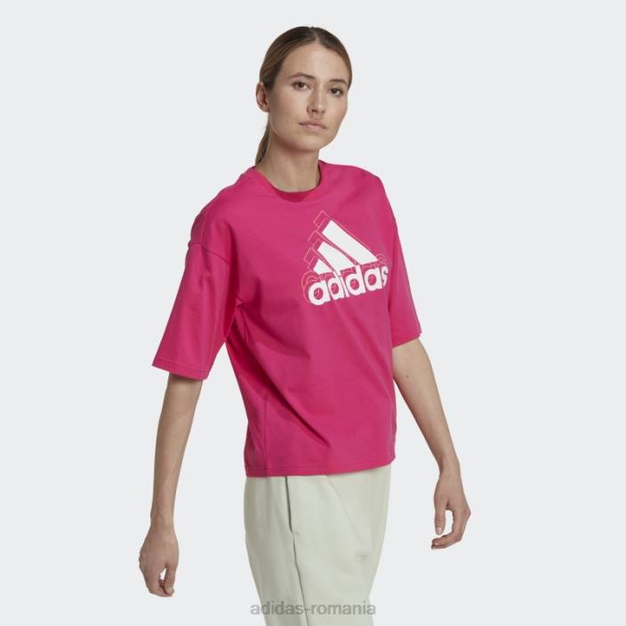 Adidas tricou decupat cu logo multicolore essentials, cu potrivire larga adidas, magenta real femei magenta/alb real 2JBN10638