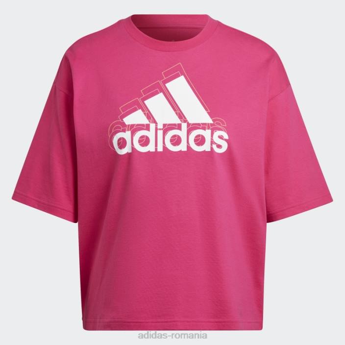 Adidas tricou decupat cu logo multicolore essentials, cu potrivire larga adidas, magenta real femei magenta/alb real 2JBN10638