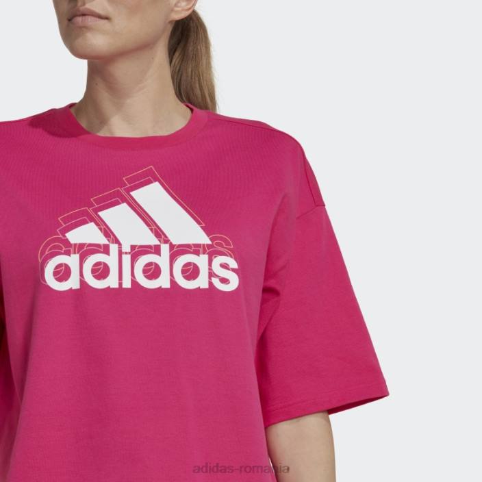 Adidas tricou decupat cu logo multicolore essentials, cu potrivire larga adidas, magenta real femei magenta/alb real 2JBN10638
