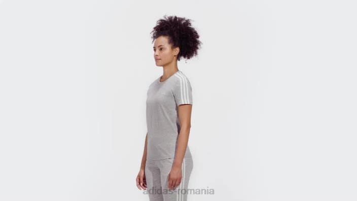 Adidas tricou essentials slim cu 3 dungi gri mediu femei gri mediu/alb 2JBN16657