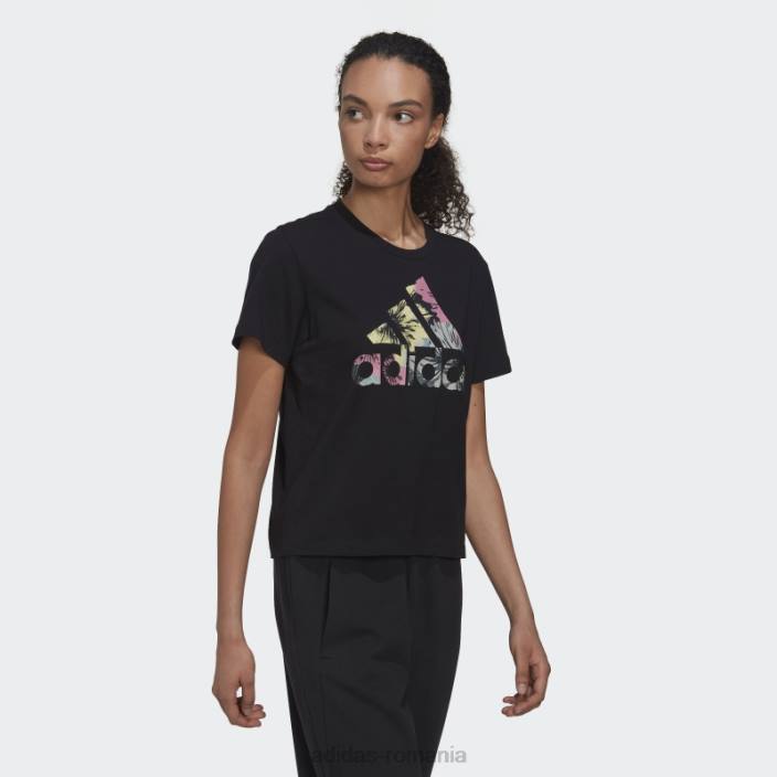 Adidas tricou obișnuit cu imprimeu peste tot, negru femei negru/multicolor 2JBN9392