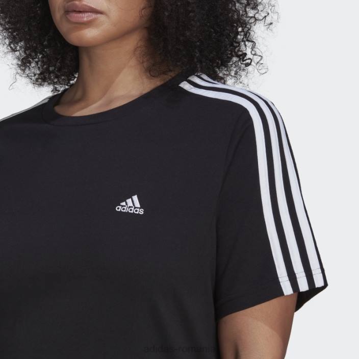 Adidas tricou slim cu 3 dungi essentials (mărime plus) negru femei alb negru 2JBN2474