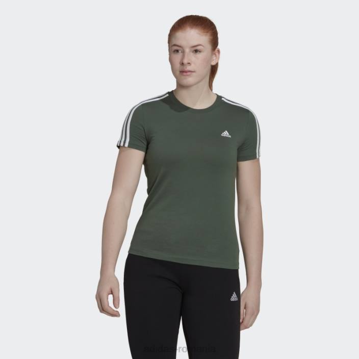 Adidas tricou subțire cu 3 dungi green oxide essentials femei oxid verde/alb 2JBN9293