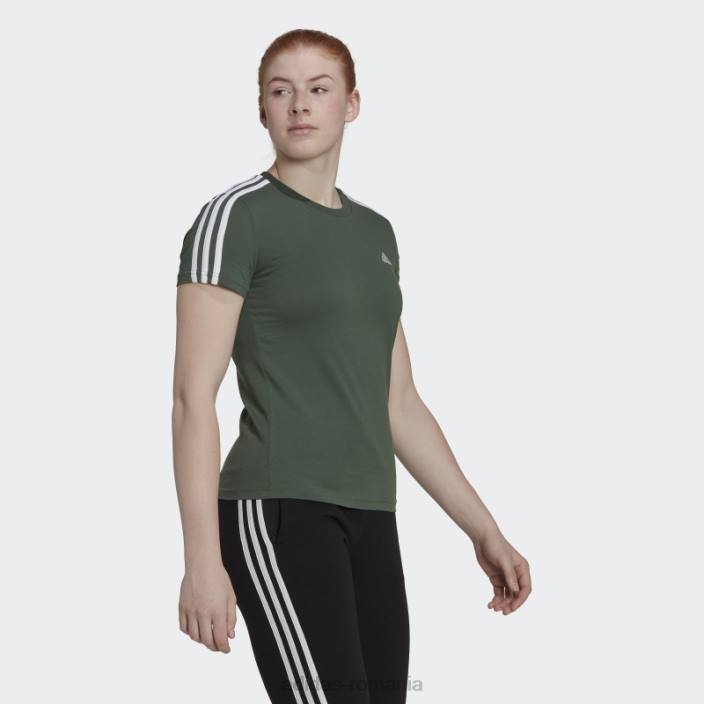 Adidas tricou subțire cu 3 dungi green oxide essentials femei oxid verde/alb 2JBN9293