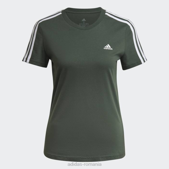 Adidas tricou subțire cu 3 dungi green oxide essentials femei oxid verde/alb 2JBN9293