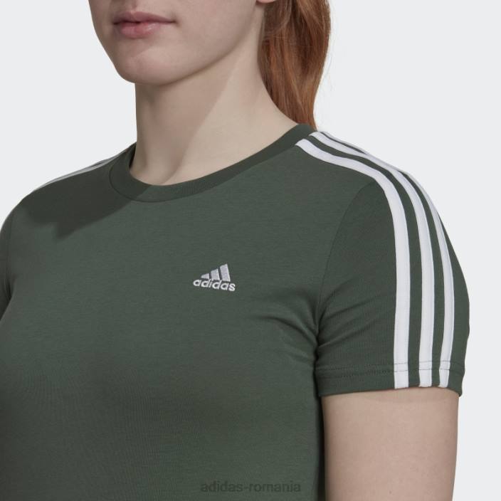 Adidas tricou subțire cu 3 dungi green oxide essentials femei oxid verde/alb 2JBN9293