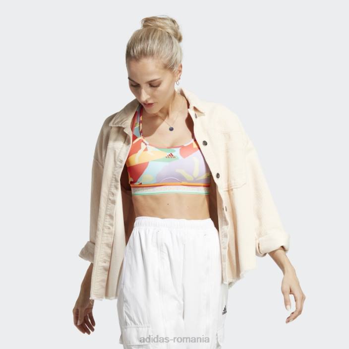 Adidas x farm rio sutien mediu de sustinere auriu real femei strălucire auriu/violet real 2JBN9465